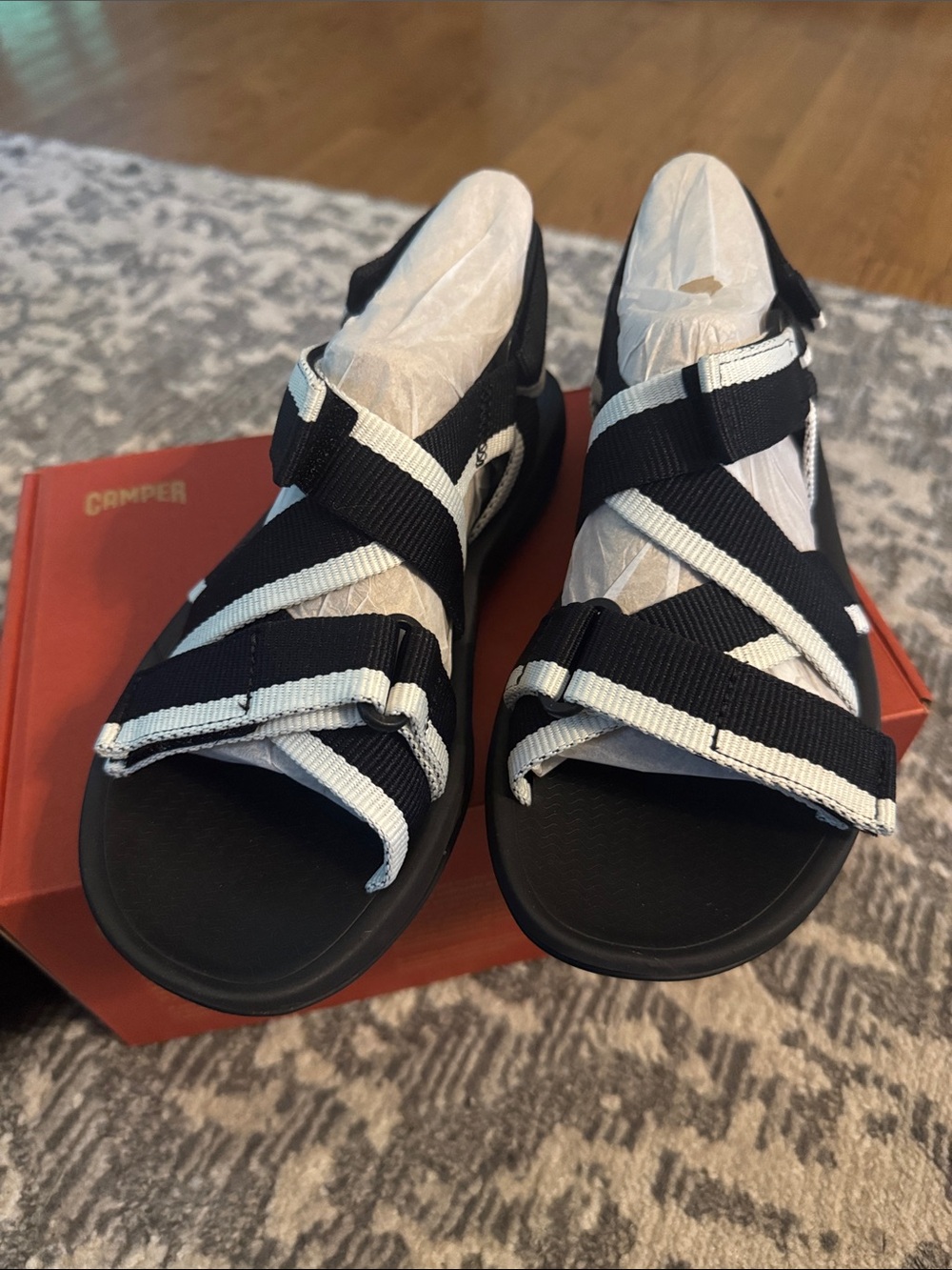 Camper Women's Black and White Strappy Sandals